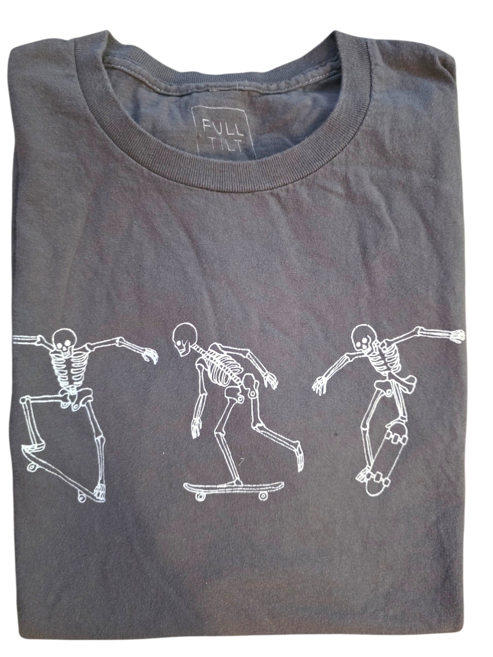 Full Tilt Skeleton Skateboard Graphic T-Shirt Black Cotton Tee Size L